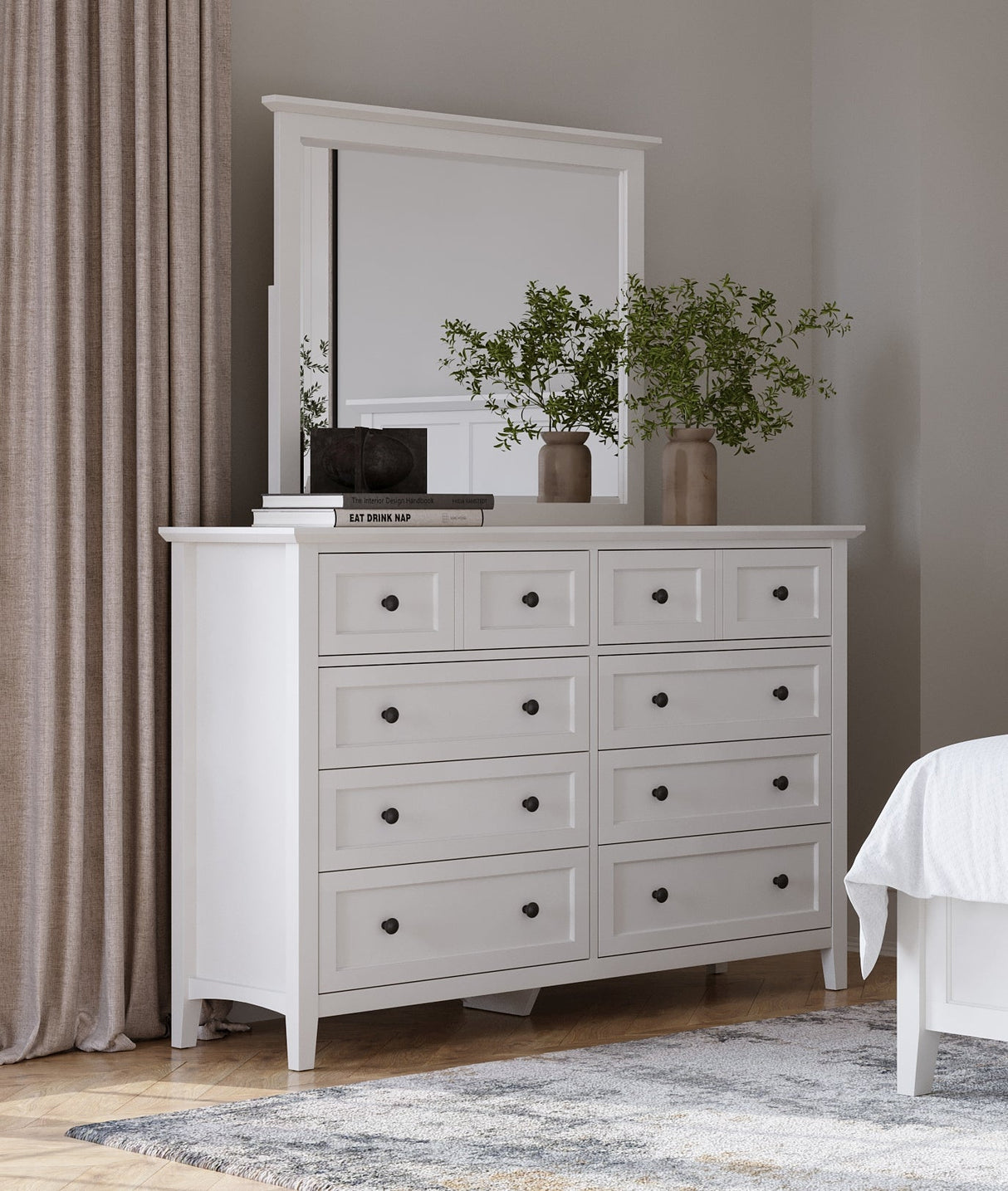 Grace Wall or Dresser Mirror in Snowfall White by Modus Furniture at Eve Furniture