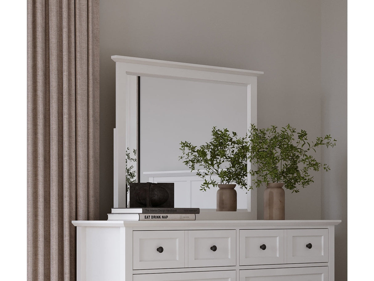 Grace Wall or Dresser Mirror in Snowfall White by Modus Furniture at Eve Furniture