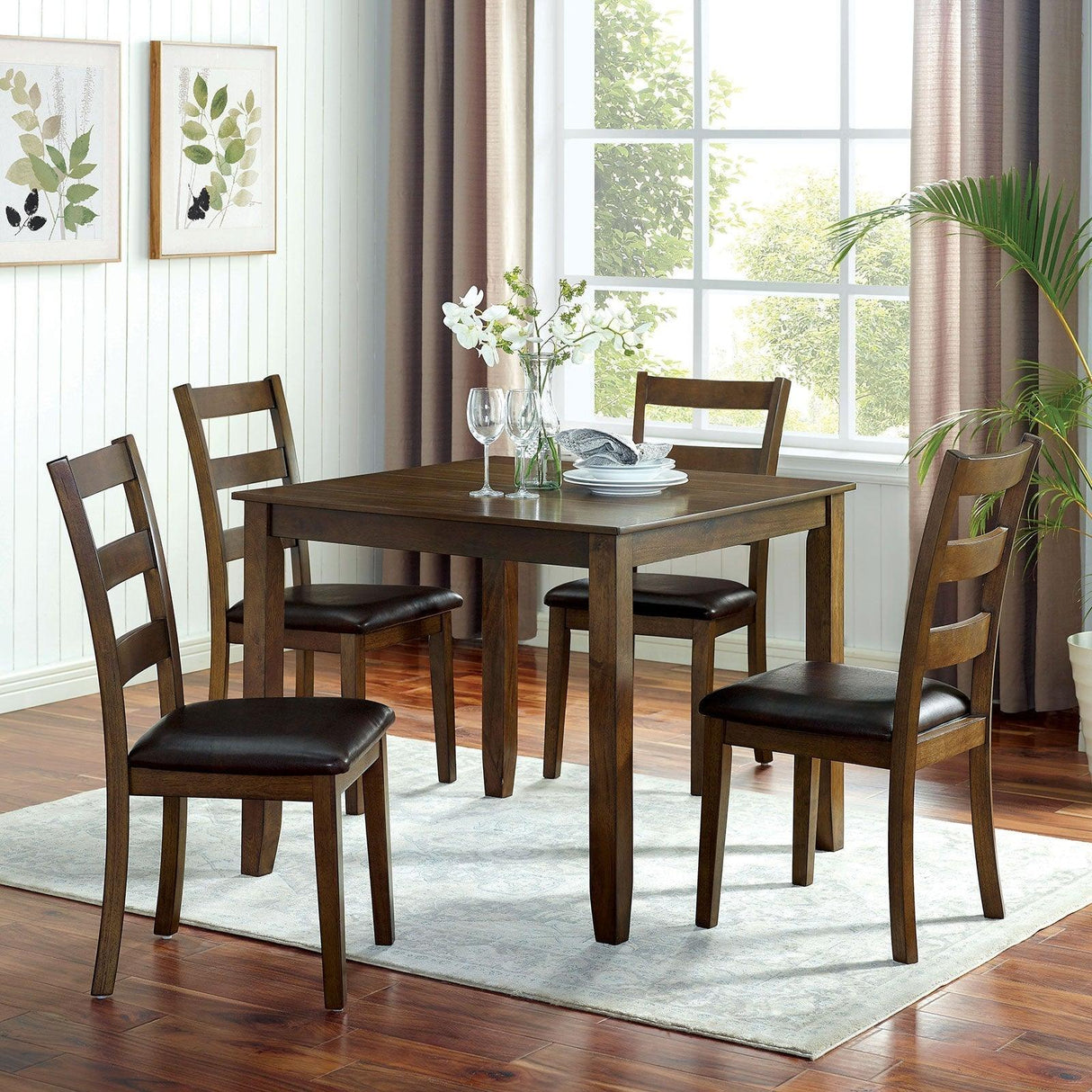 Gracefield Walnut/Dark Brown 5 Pc. Dining Table Set by Furniture of America at Eve Furniture