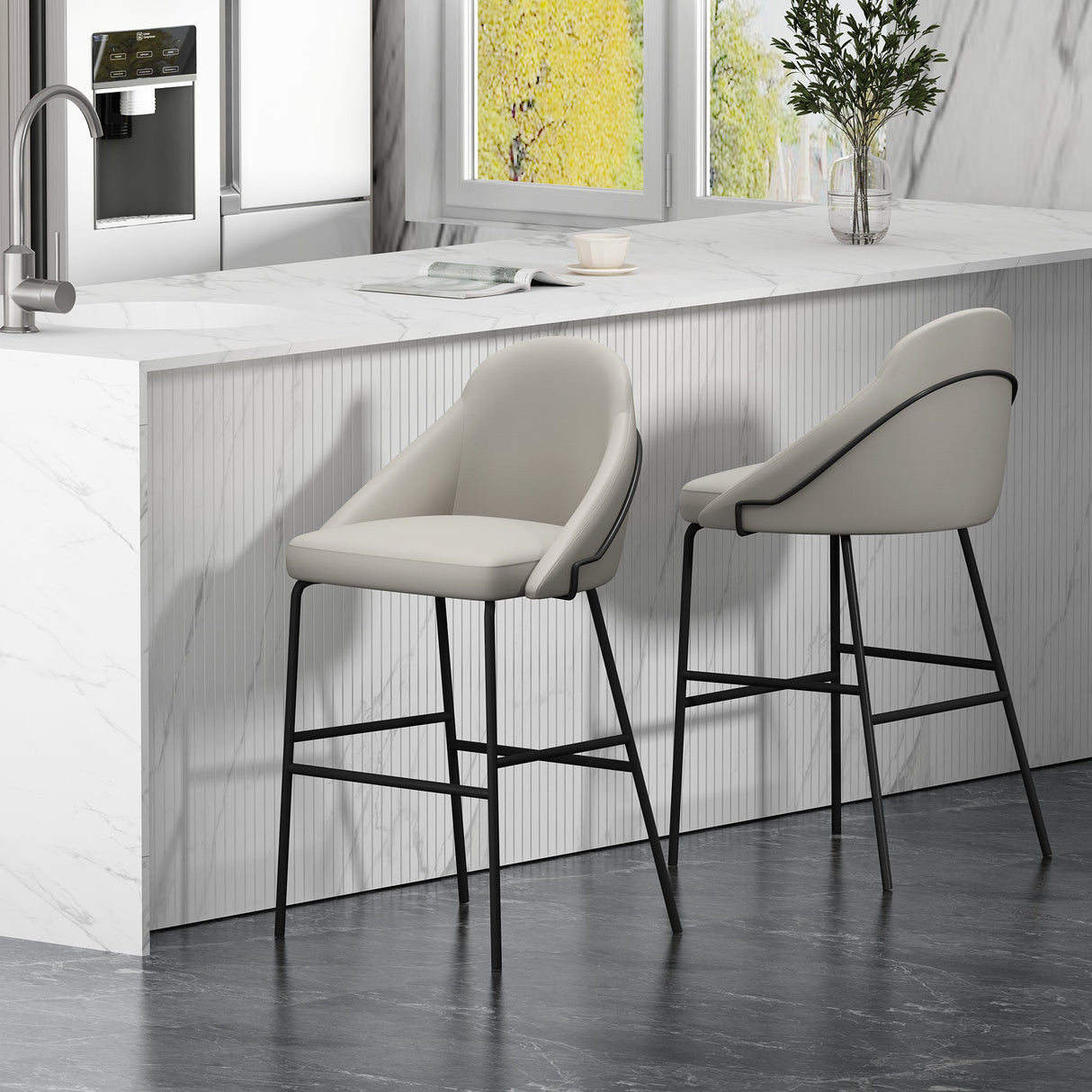 Gracie Barstool in Stone and Black (set of 2) by Manhattan Comfort at Eve Furniture