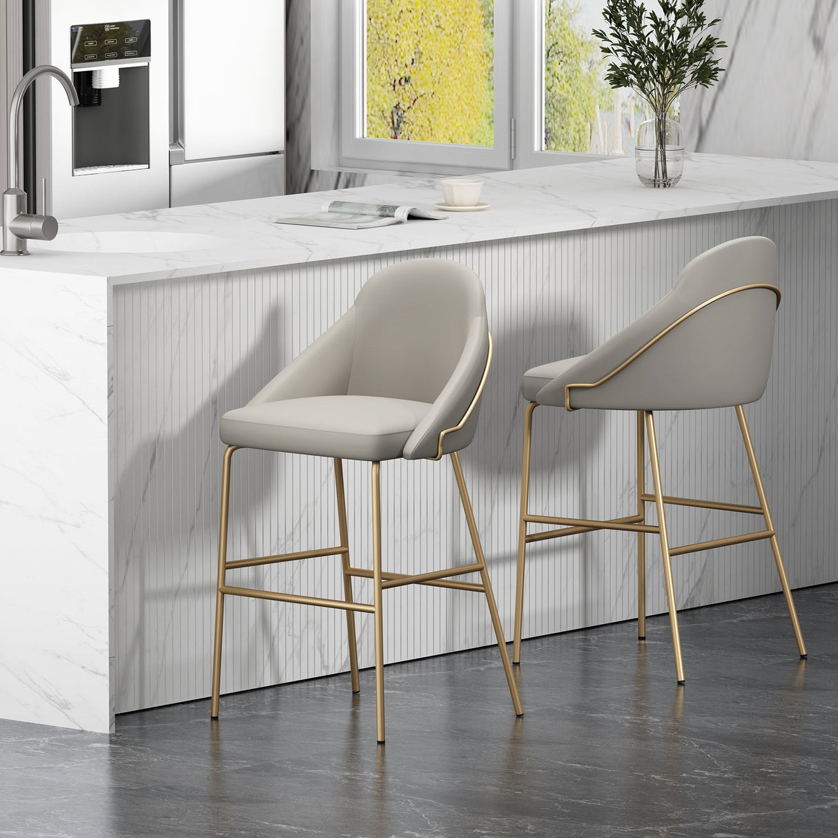 Gracie Barstool in Stone and Gold (set of 2) by Manhattan Comfort at Eve Furniture