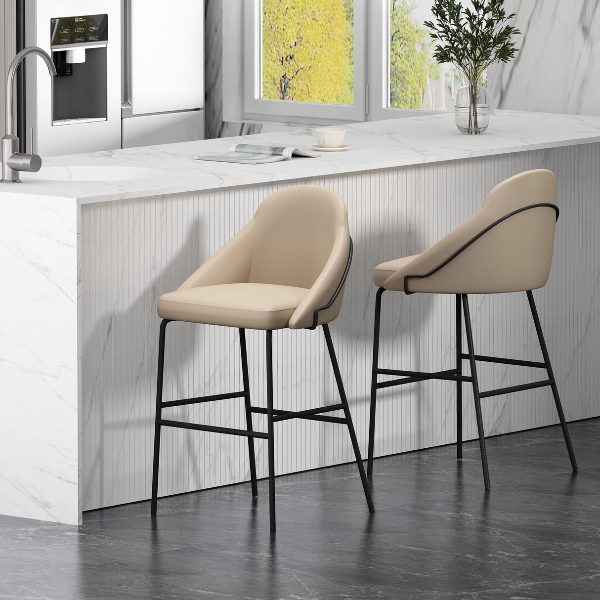 Gracie Barstool in Tan and Black (set of 2) by Manhattan Comfort at Eve Furniture