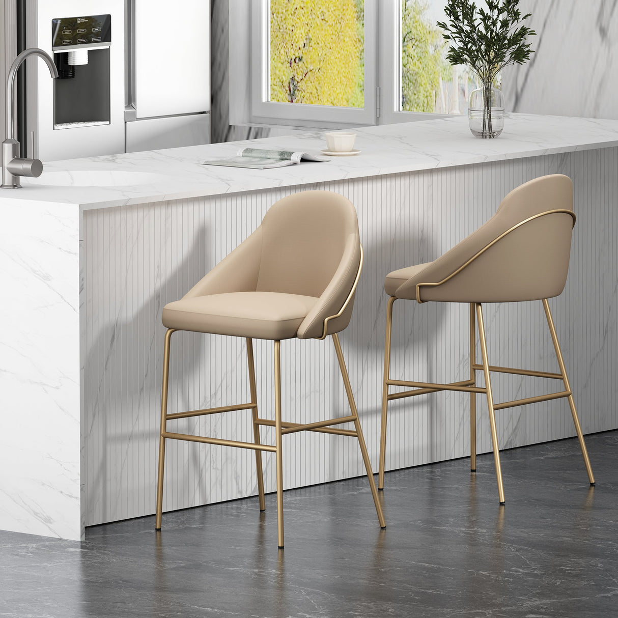 Gracie Barstool in Tan and Gold (set of 2) by Manhattan Comfort at Eve Furniture