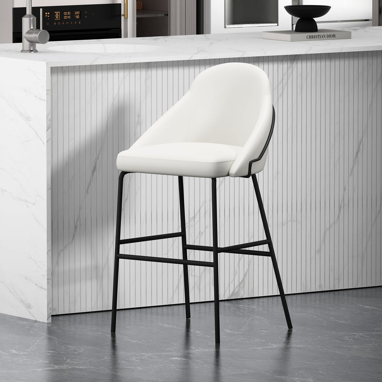 Gracie Barstool in White and Black by Manhattan Comfort at Eve Furniture