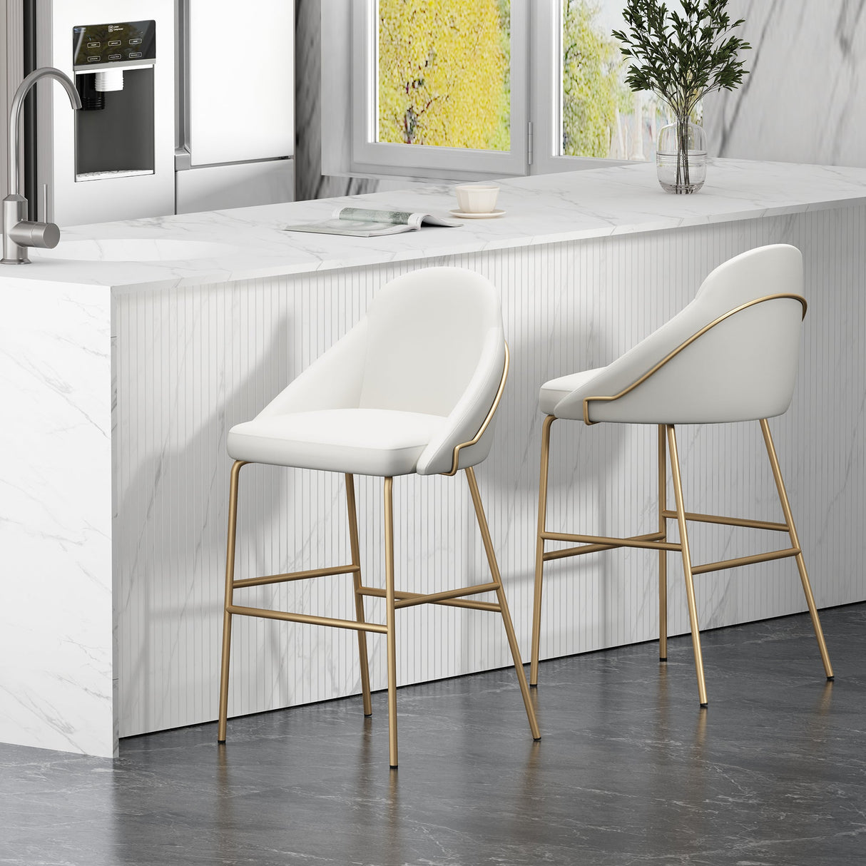 Gracie Barstool in White and Gold (set of 2) by Manhattan Comfort at Eve Furniture