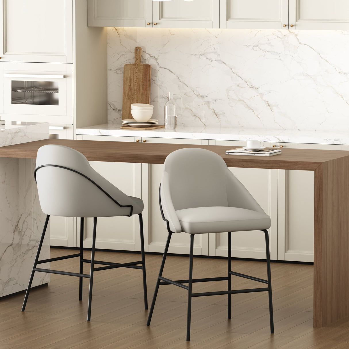 Gracie Counter Stool in Stone and Black (set of 2) by Manhattan Comfort at Eve Furniture