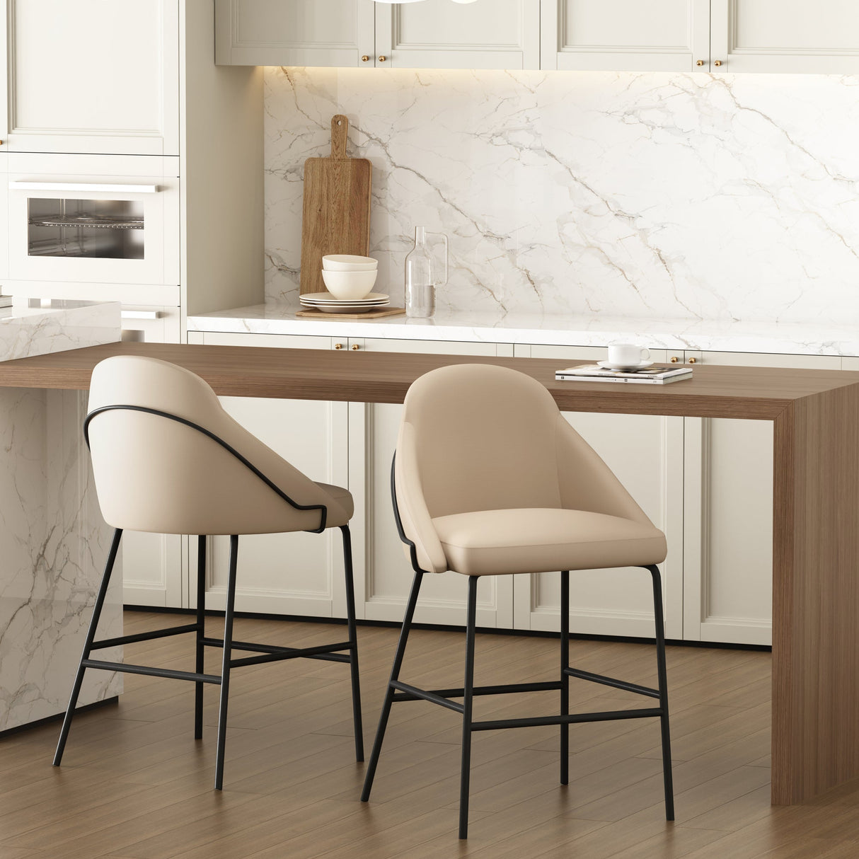 Gracie Counter Stool in Tan and Black (set of 2) by Manhattan Comfort at Eve Furniture