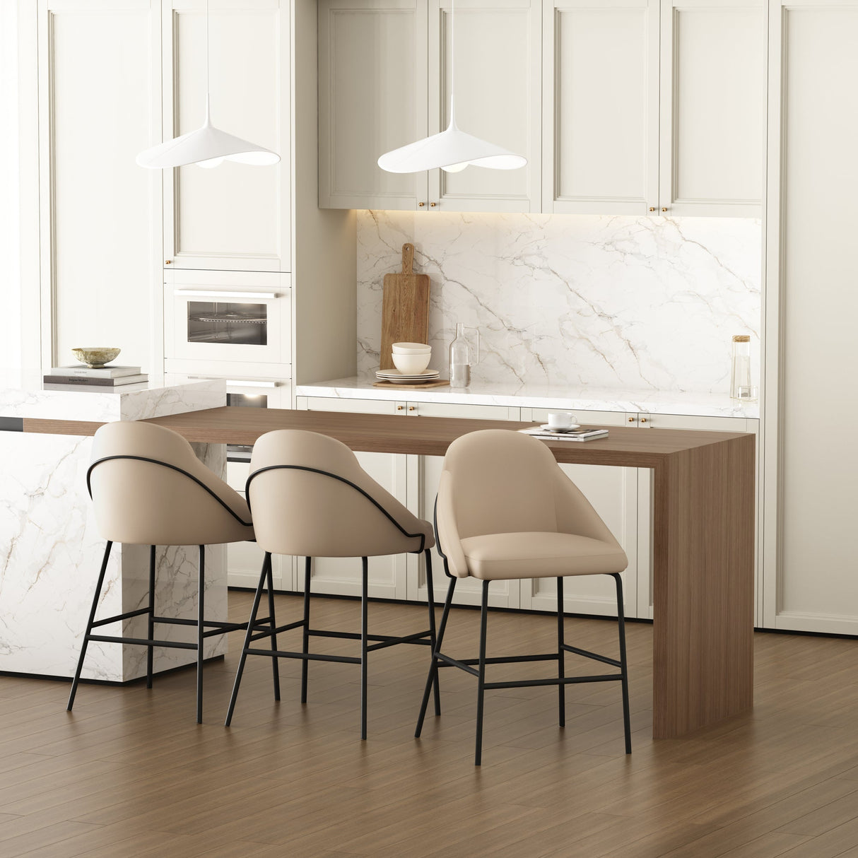 Gracie Counter Stool in Tan and Black (set of 3) by Manhattan Comfort at Eve Furniture