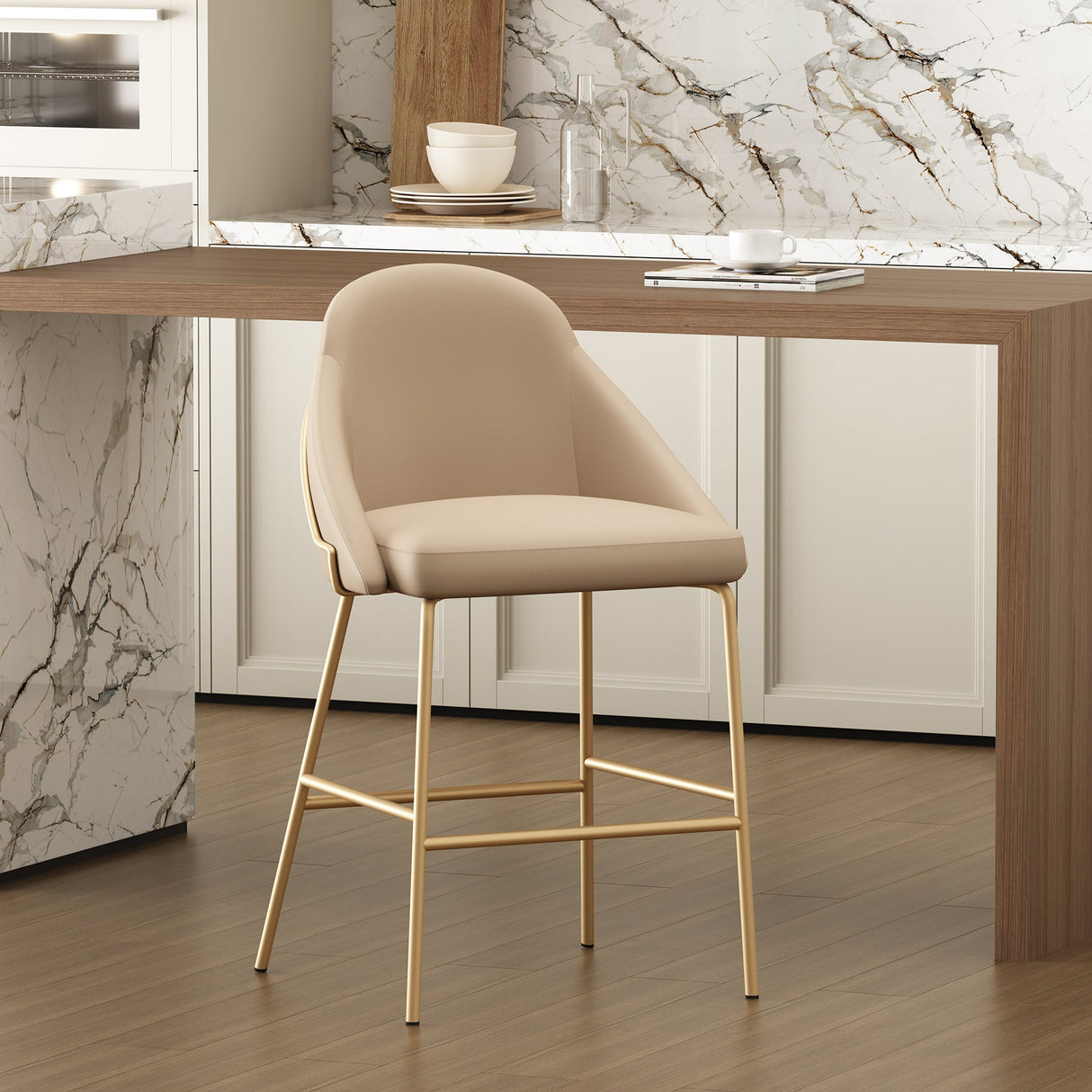 Gracie Counter Stool in Tan and Gold by Manhattan Comfort at Eve Furniture