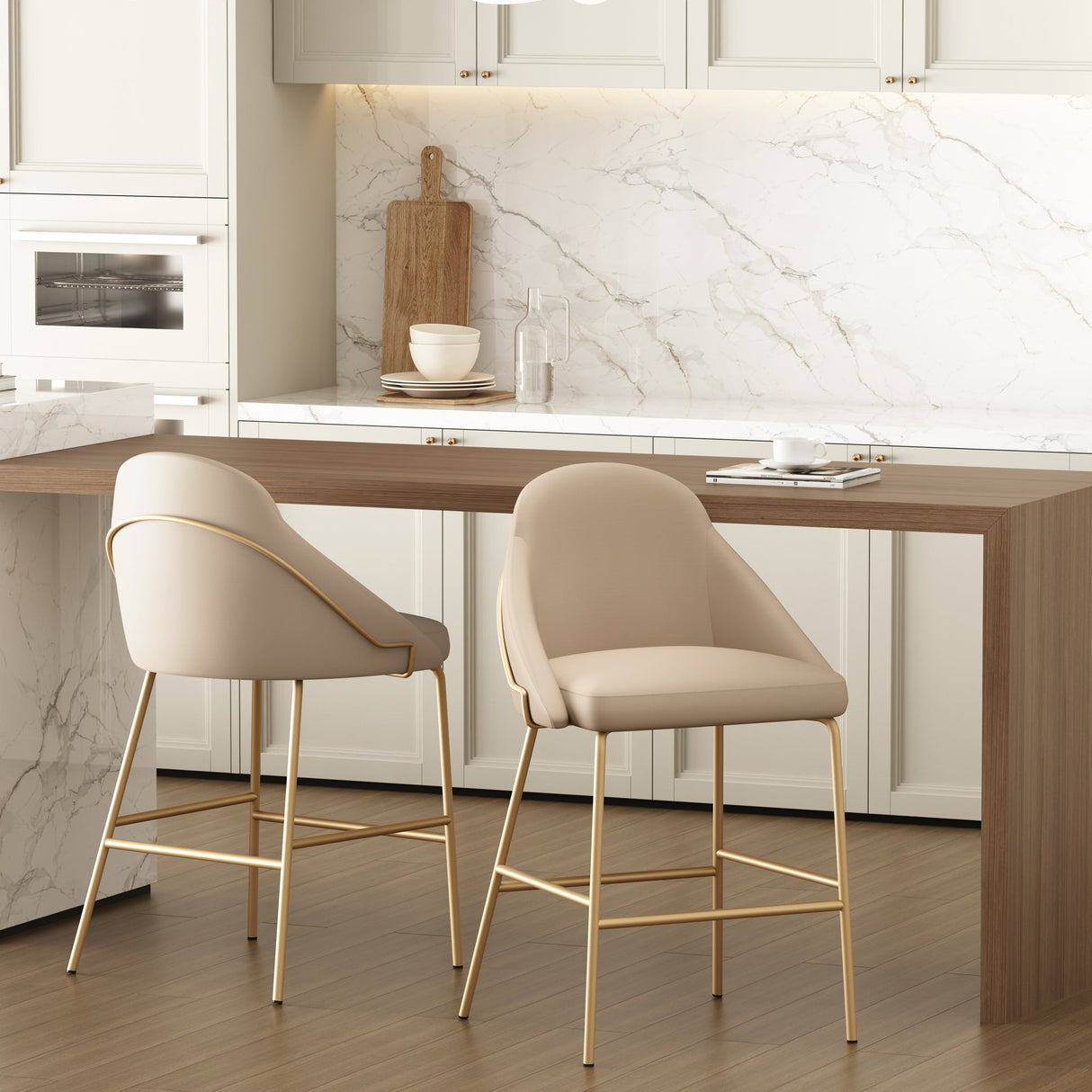Gracie Counter Stool in Tan and Gold (set of 2) by Manhattan Comfort at Eve Furniture