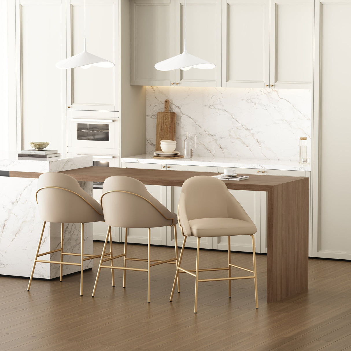 Gracie Counter Stool in Tan and Gold (set of 3) by Manhattan Comfort at Eve Furniture