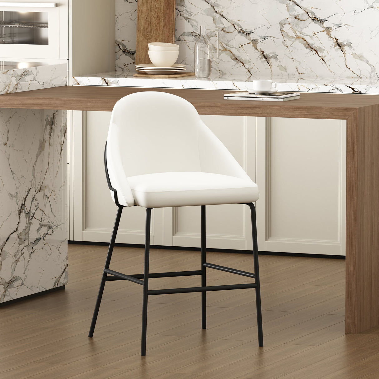 Gracie Counter Stool in White and Black by Manhattan Comfort at Eve Furniture