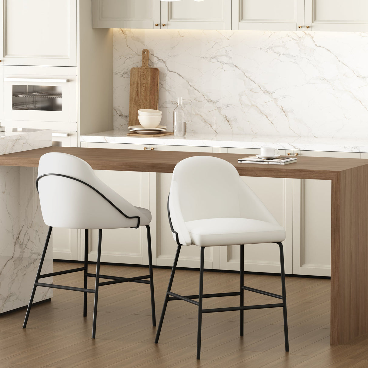 Gracie Counter Stool in White and Black (set of 2) by Manhattan Comfort at Eve Furniture
