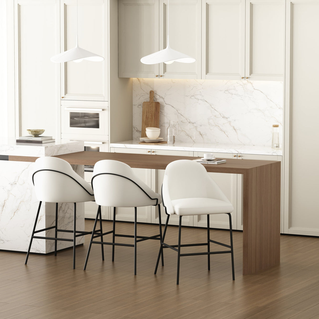 Gracie Counter Stool in White and Black (set of 3) by Manhattan Comfort at Eve Furniture