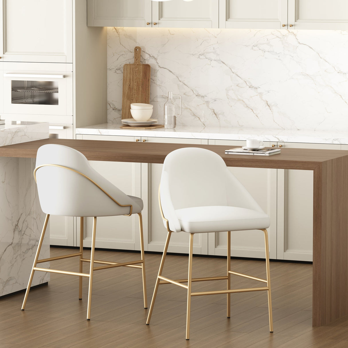 Gracie Counter Stool in White and Gold (set of 2) by Manhattan Comfort at Eve Furniture