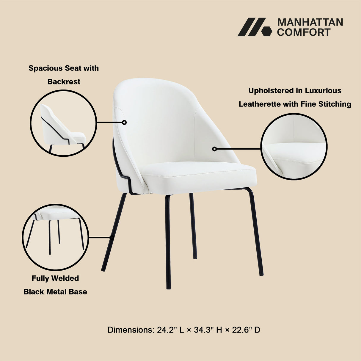 Gracie Dining Chair in White and Black (set of 2) by Manhattan Comfort at Eve Furniture