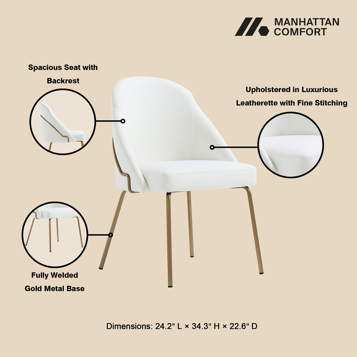 Gracie Dining Chair in White and Gold (set of 4) by Manhattan Comfort at Eve Furniture