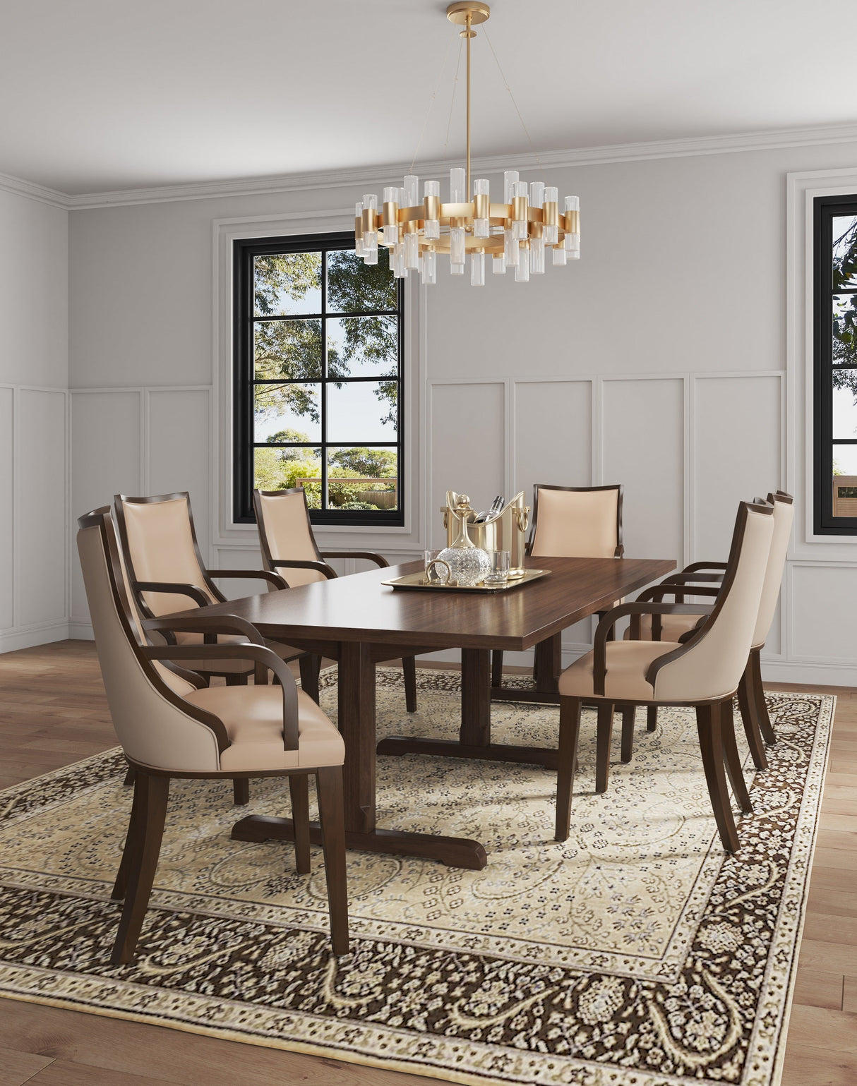 Grand Faux Leather and Velvet Dining Armchair in Tan (set of 2) by Manhattan Comfort at Eve Furniture