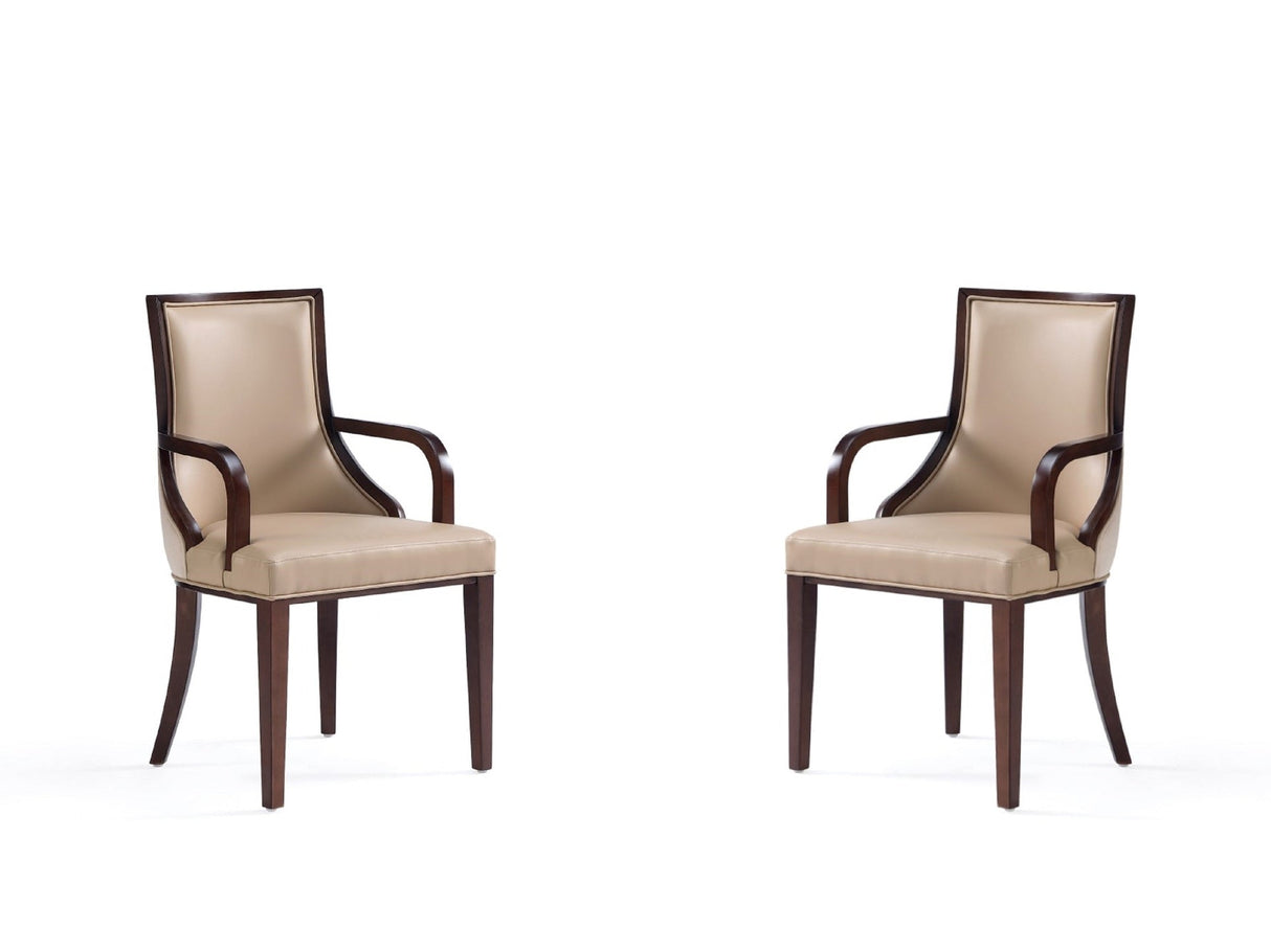 Grand Faux Leather and Velvet Dining Armchair in Tan (set of 2) by Manhattan Comfort at Eve Furniture