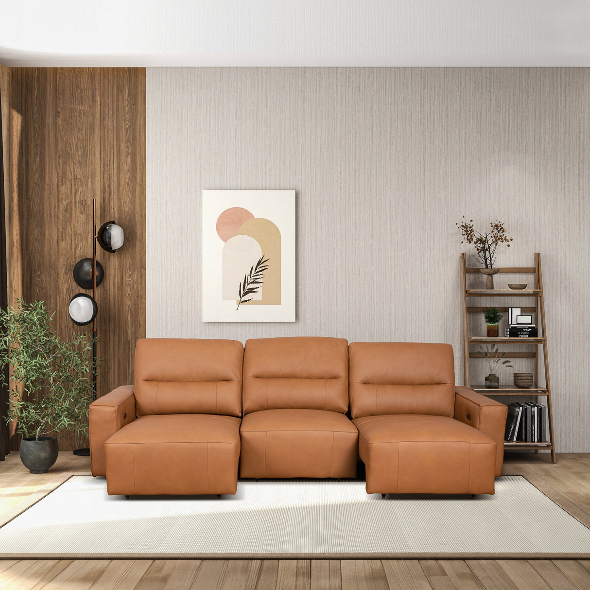 Grant Triple Power Convertible Cognac Leather Sofa by Ashcroft Furniture at Eve Furniture