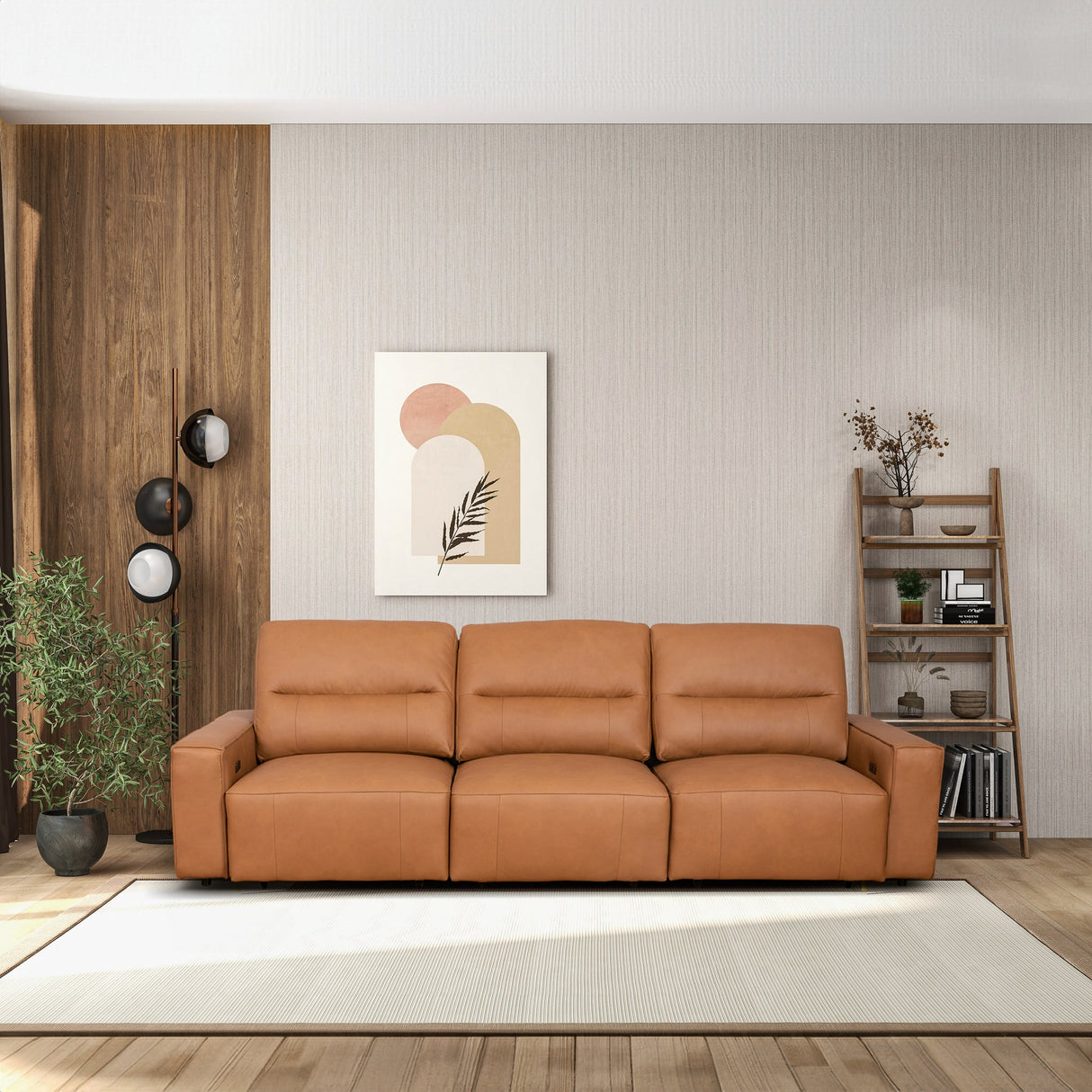Grant Triple Power Convertible Cognac Leather Sofa by Ashcroft Furniture at Eve Furniture