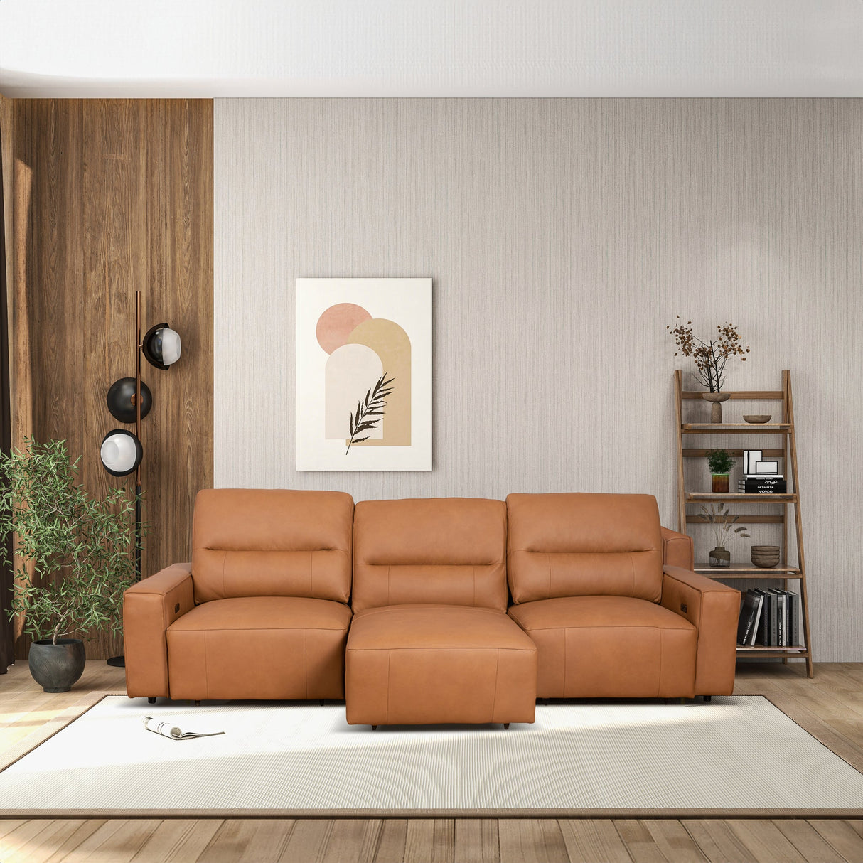 Grant Triple Power Convertible Cognac Leather Sofa by Ashcroft Furniture at Eve Furniture
