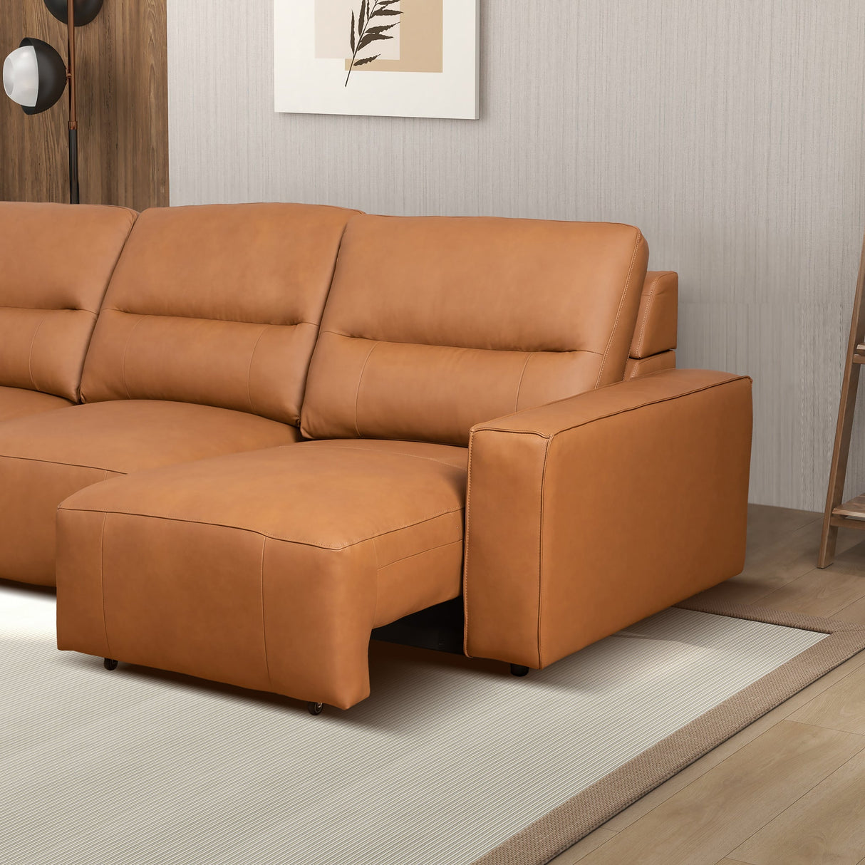 Grant Triple Power Convertible Cognac Leather Sofa by Ashcroft Furniture at Eve Furniture