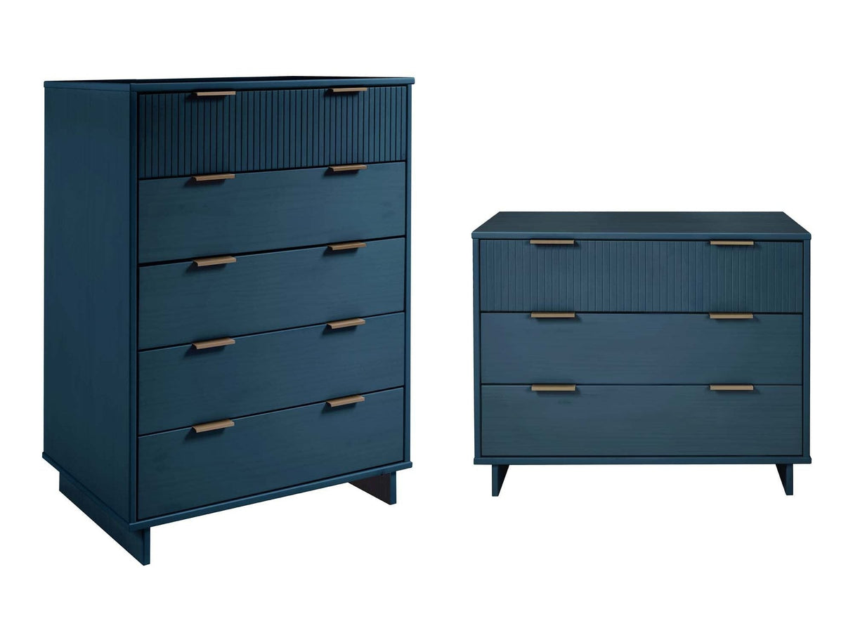 Granville 2-Piece Granville Tall Chest and Standard Dresser Set in Midnight Blue by Manhattan Comfort at Eve Furniture