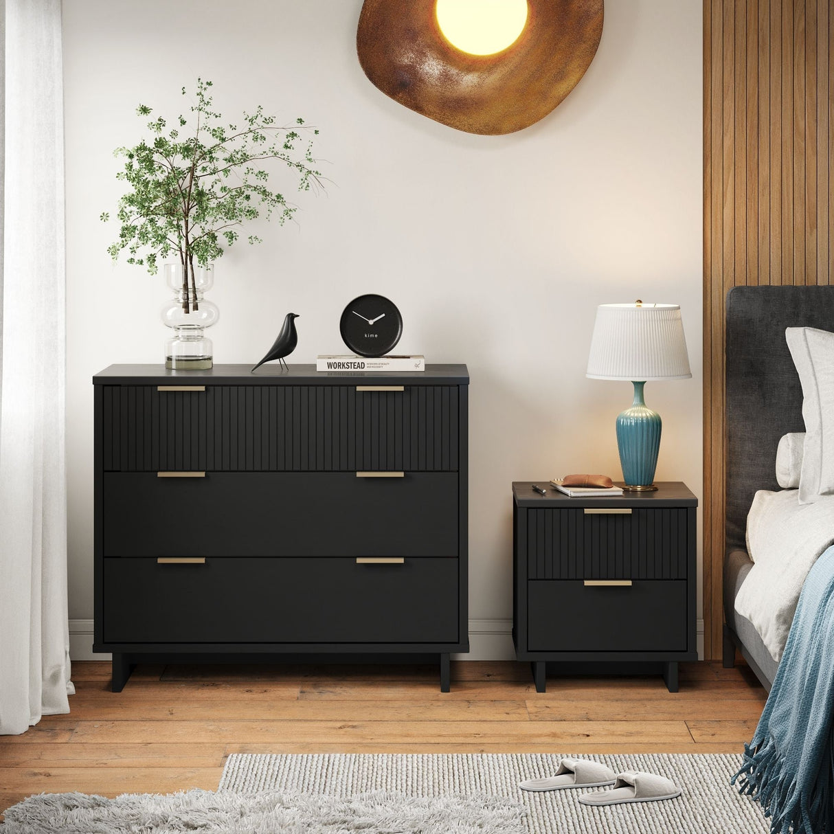 Granville 2-Piece Standard Dresser and Nightstand Set in Black by Manhattan Comfort at Eve Furniture