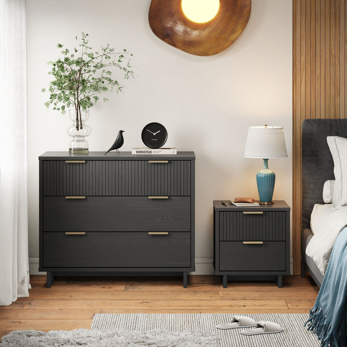 Granville 2-Piece Standard Dresser and Nightstand Set in Dark Grey by Manhattan Comfort at Eve Furniture