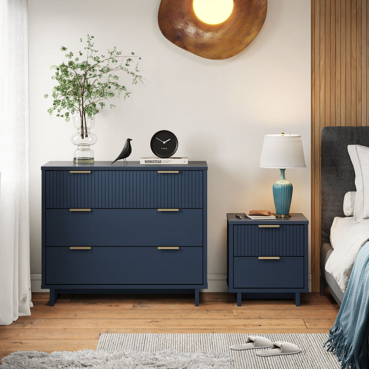 Granville 2-Piece Standard Dresser and Nightstand Set in Midnight Blue by Manhattan Comfort at Eve Furniture