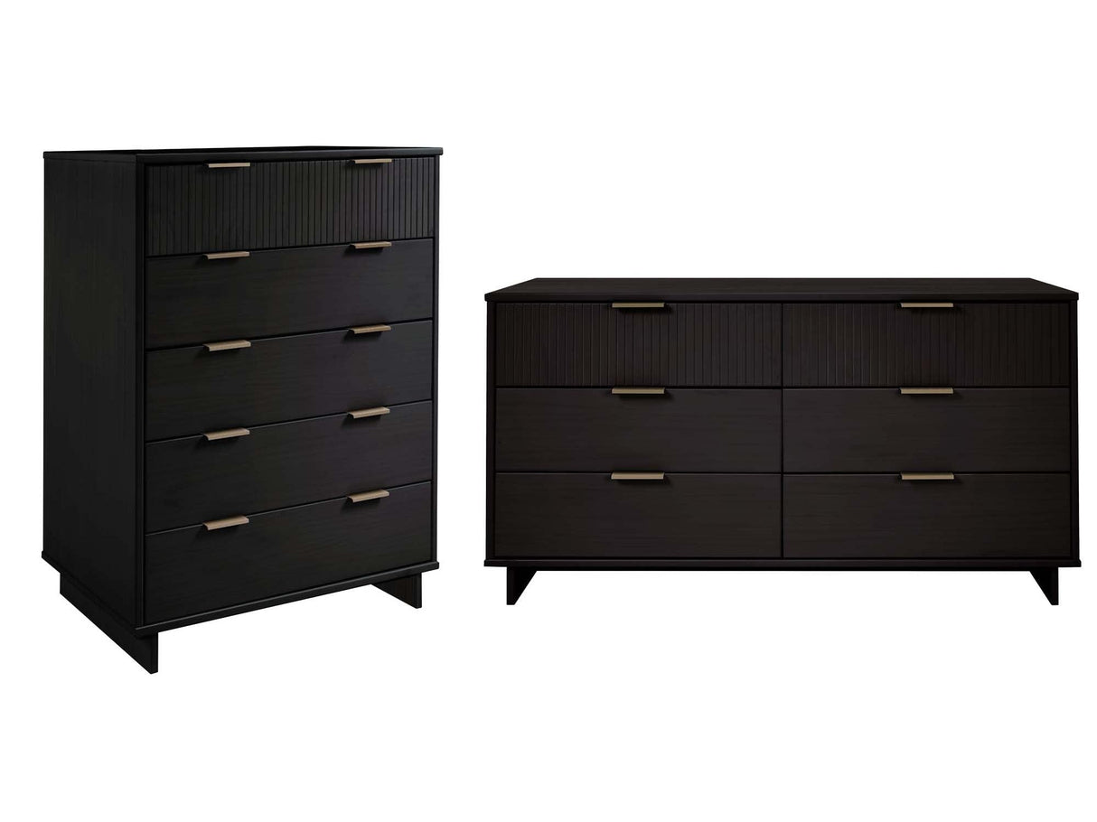 Granville 2-Piece Tall Chest and Double Dresser Set in Black by Manhattan Comfort at Eve Furniture