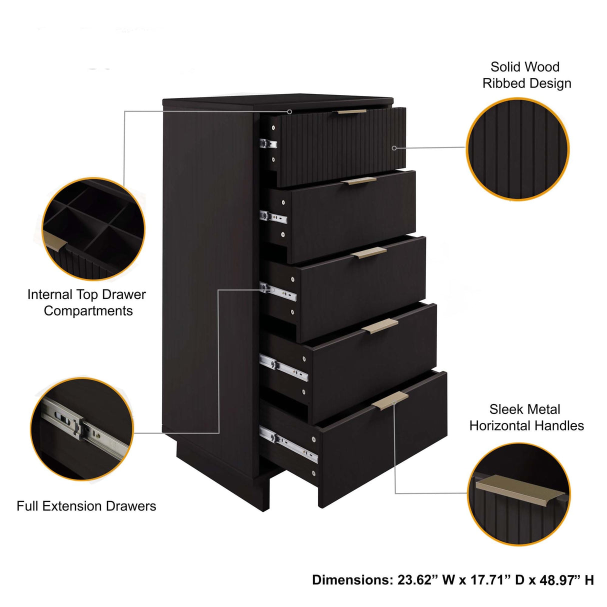 Granville 2-Piece Tall Narrow and Standard Dresser Set in Black by Manhattan Comfort at Eve Furniture
