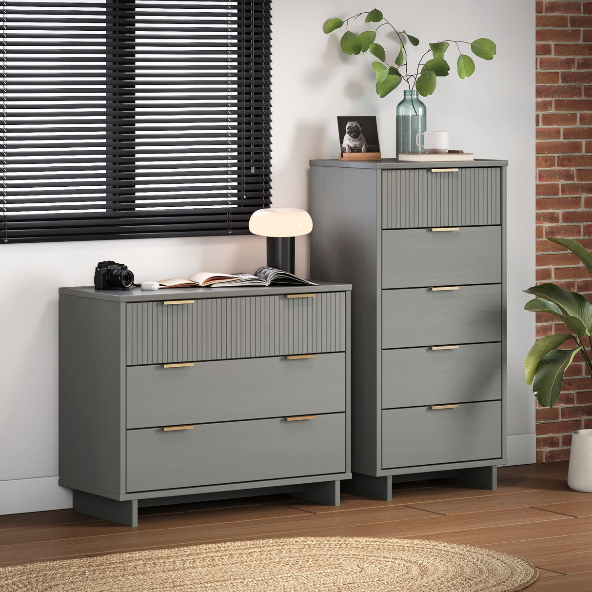 Granville 2-Piece Tall Narrow and Standard Dresser Set in Light Grey by Manhattan Comfort at Eve Furniture