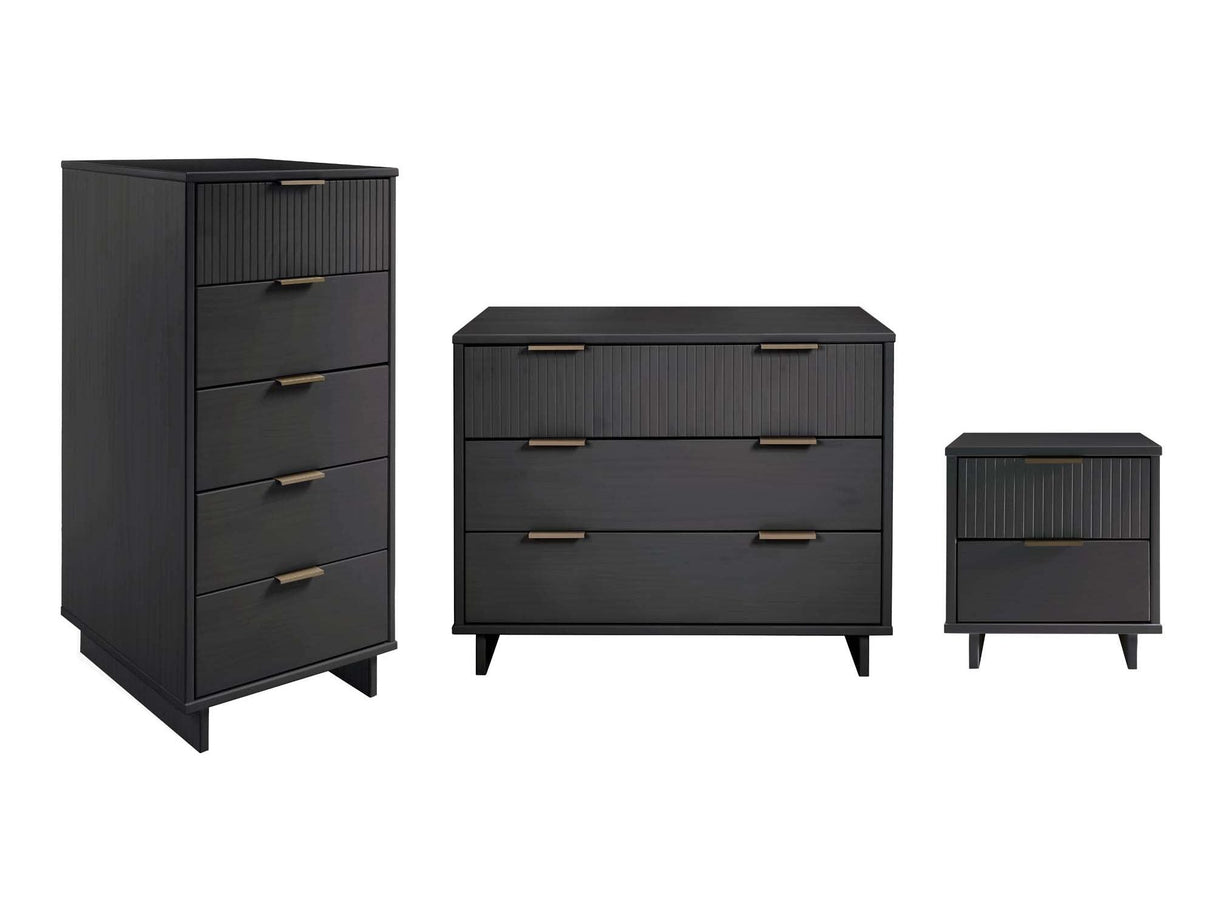 Granville 3-Piece Standard Dresser, Tall Narrow Chest and Nightstand Set in Dark Grey by Manhattan Comfort at Eve Furniture
