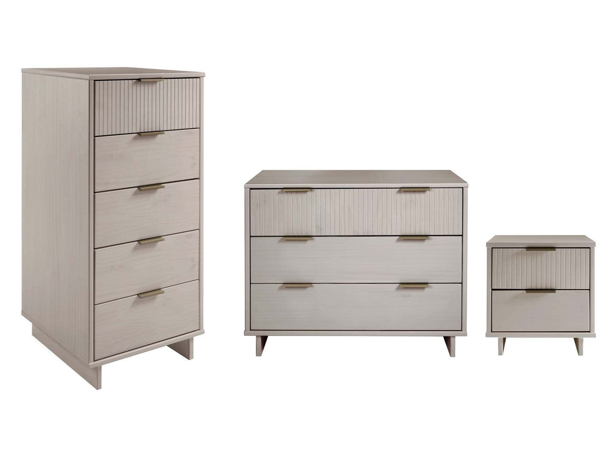 Granville 3-Piece Standard Dresser, Tall Narrow Chest and Nightstand Set in Light Grey by Manhattan Comfort at Eve Furniture