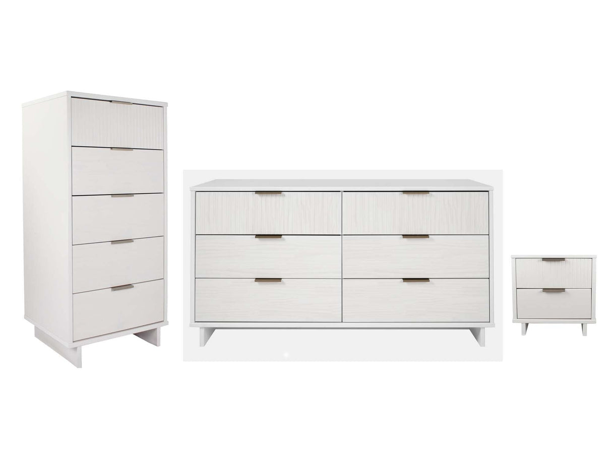 Granville 3-Piece Tall Narrow Chest, Double Dresser and Nightstand Set in White by Manhattan Comfort at Eve Furniture