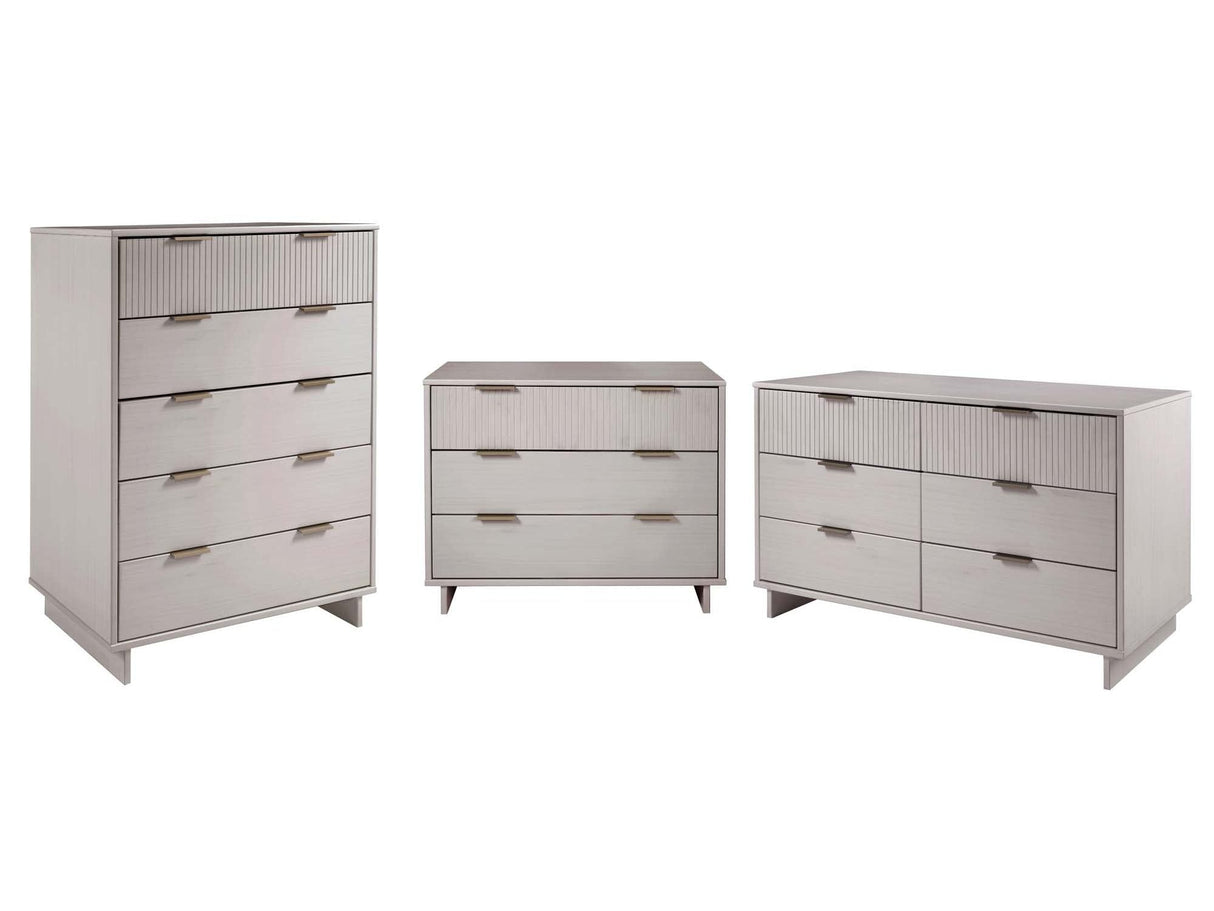 Granville 3-Piece Tall Narrow Chest, Double Dresser Set and Standard Dresser Set in Light Grey by Manhattan Comfort at Eve Furniture