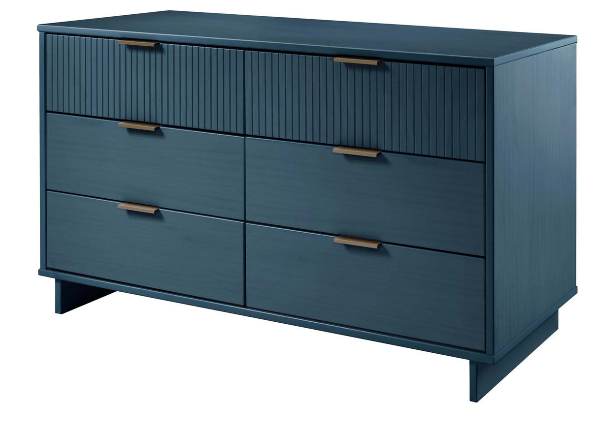Granville 3-Piece Tall Narrow Chest, Double Dresser Set and Standard Dresser Set in Midnight Blue by Manhattan Comfort at Eve Furniture