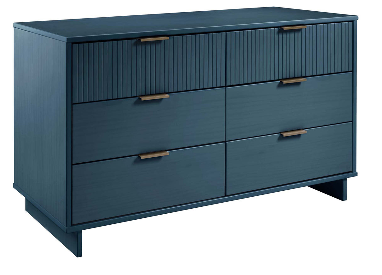 Granville 3-Piece Tall Narrow Chest, Double Dresser Set and Standard Dresser Set in Midnight Blue by Manhattan Comfort at Eve Furniture