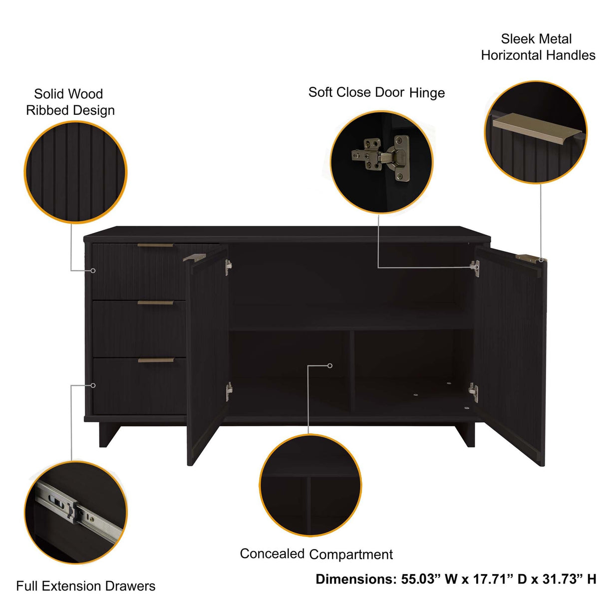 Granville 55.07 Sideboard in Black by Manhattan Comfort at Eve Furniture