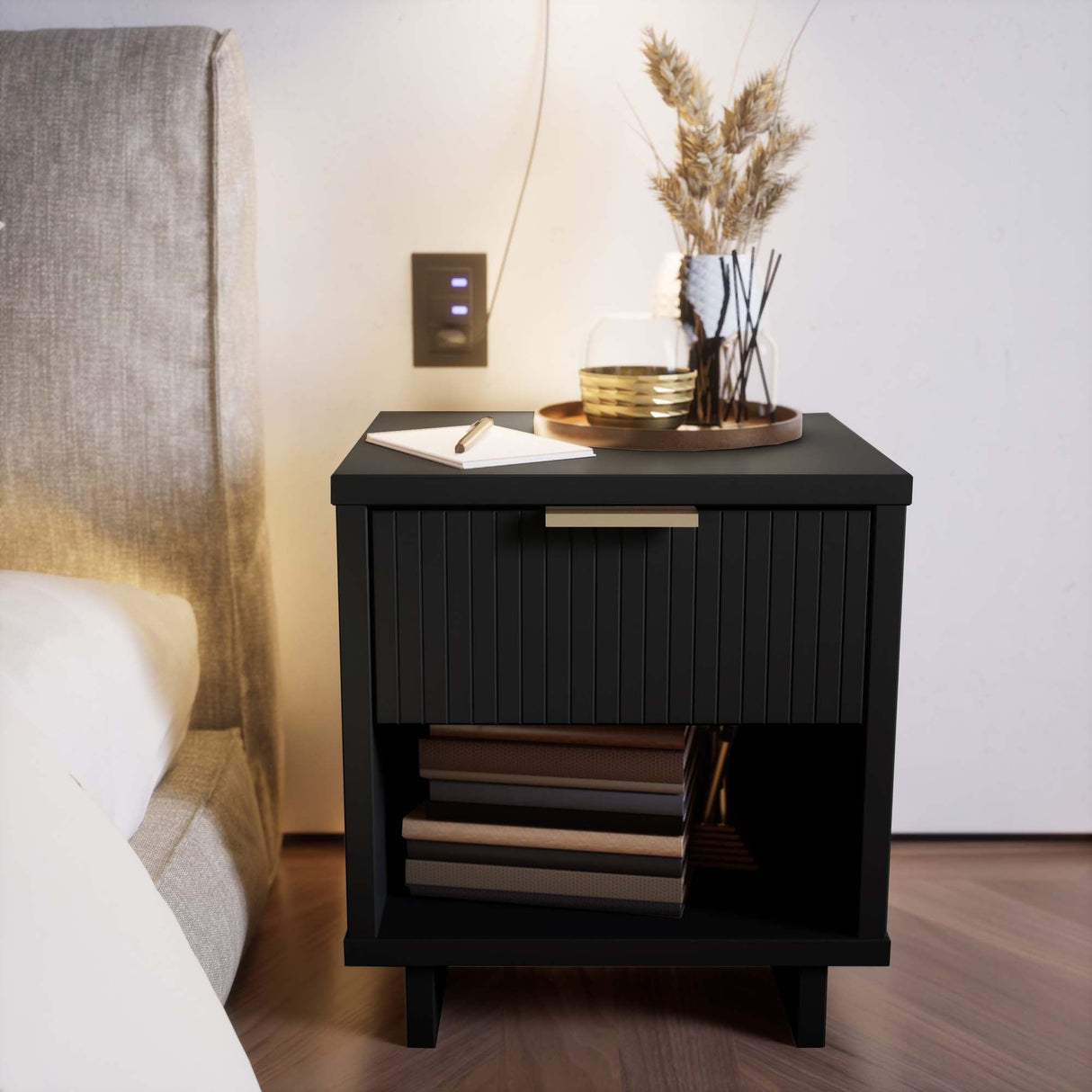 Granville Nightstand 1.0 in Black by Manhattan Comfort at Eve Furniture