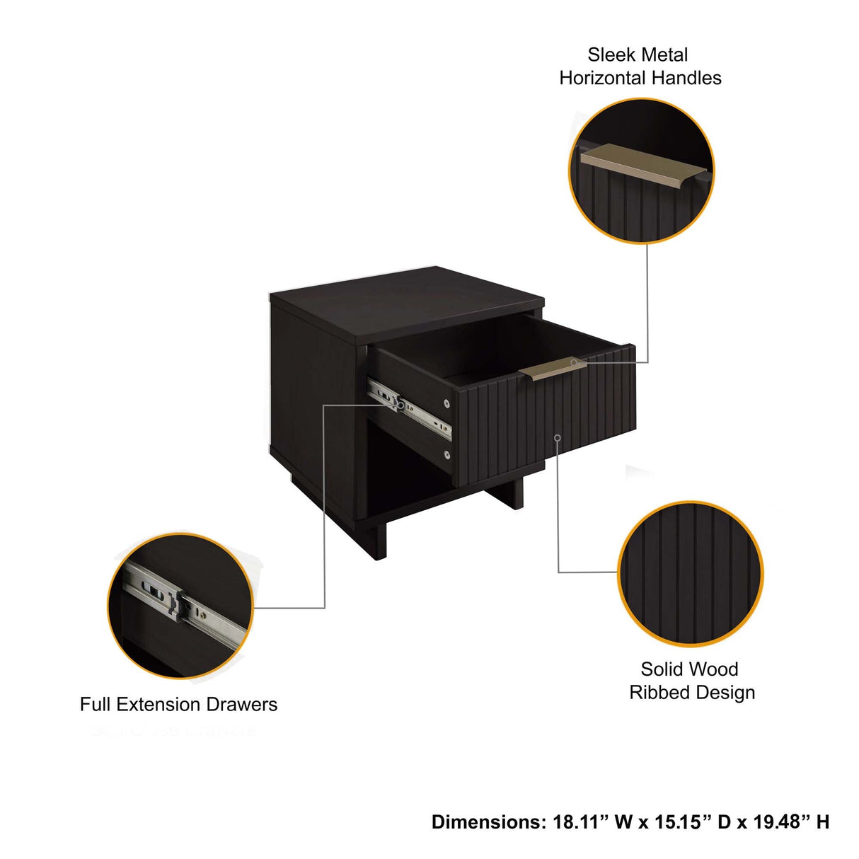 Granville Nightstand 1.0 in Black (set of 2) by Manhattan Comfort at Eve Furniture