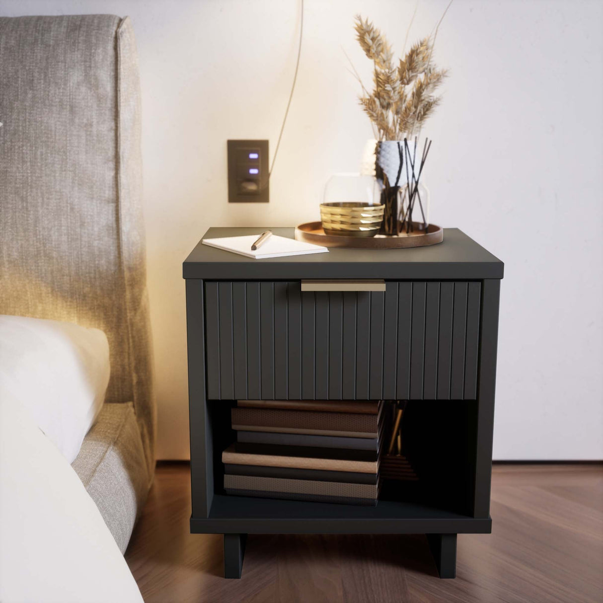 Granville Nightstand 1.0 in Dark Grey by Manhattan Comfort at Eve Furniture