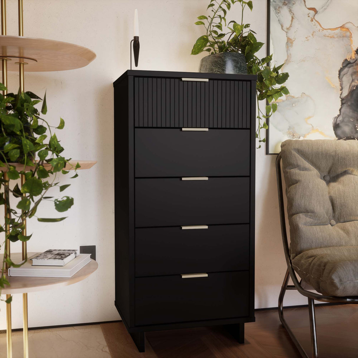 Granville Tall 23.62 Narrow Dresser in Black by Manhattan Comfort at Eve Furniture