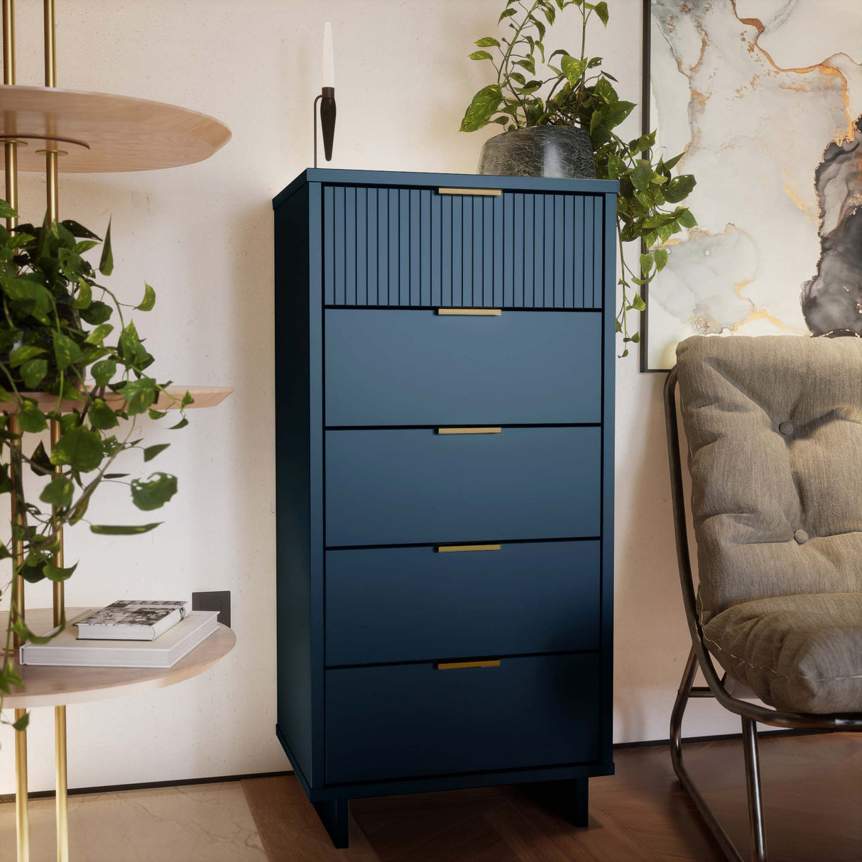 Granville Tall 23.62 Narrow Dresser in Midnight Blue by Manhattan Comfort at Eve Furniture