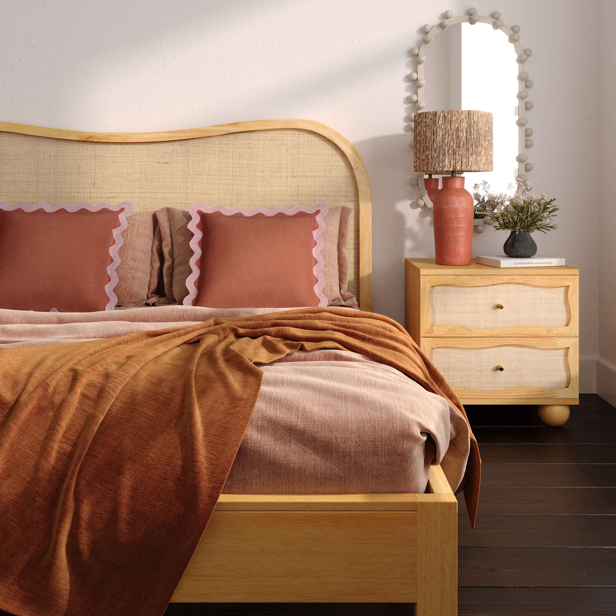 Grappa Natural Wood & Rattan Wavy Nightstand by TOV Furniture at Eve Furniture