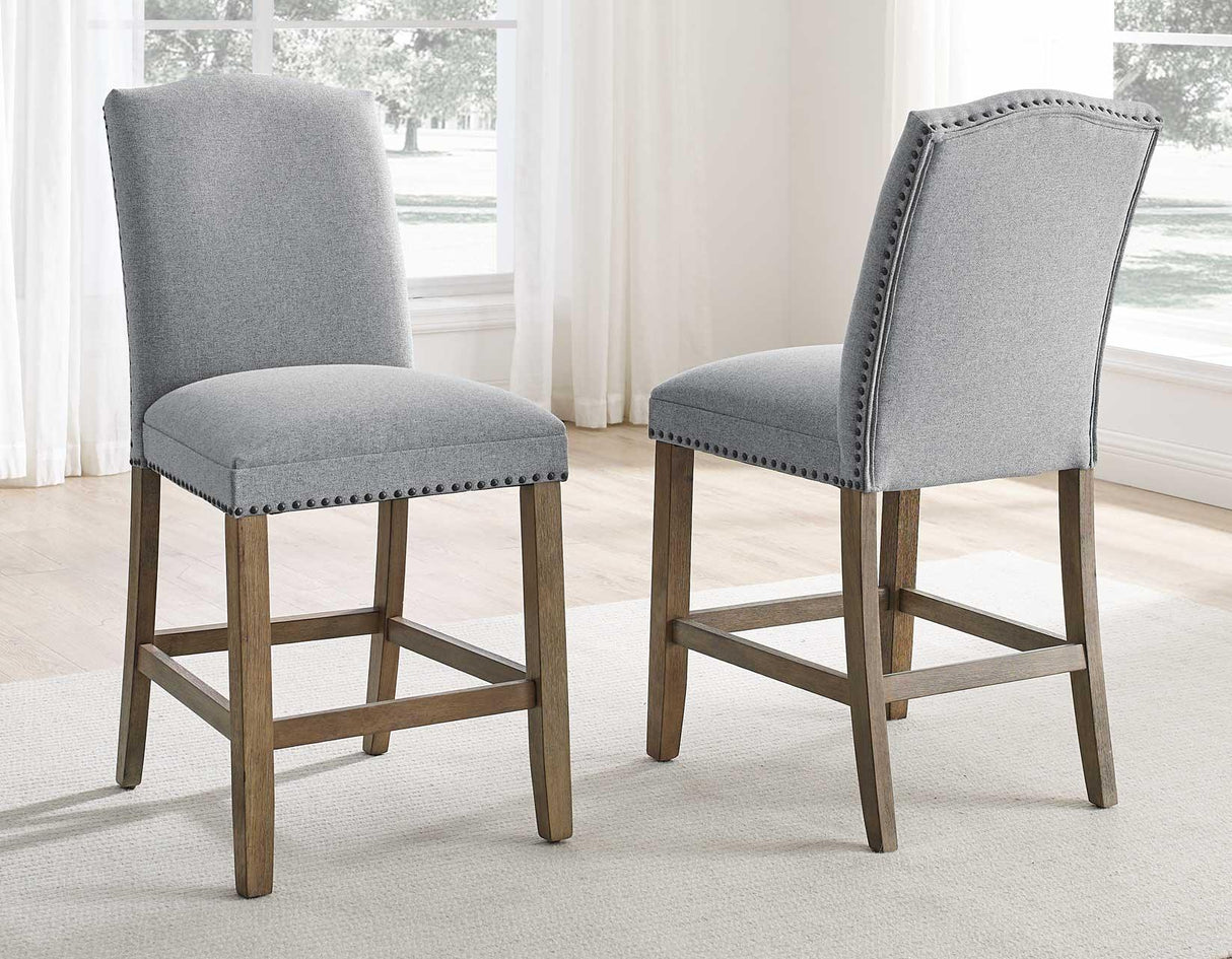Grayson Gray 24″ Counter Stool, Upholstered with Nailhead by Steve Silver at Eve Furniture