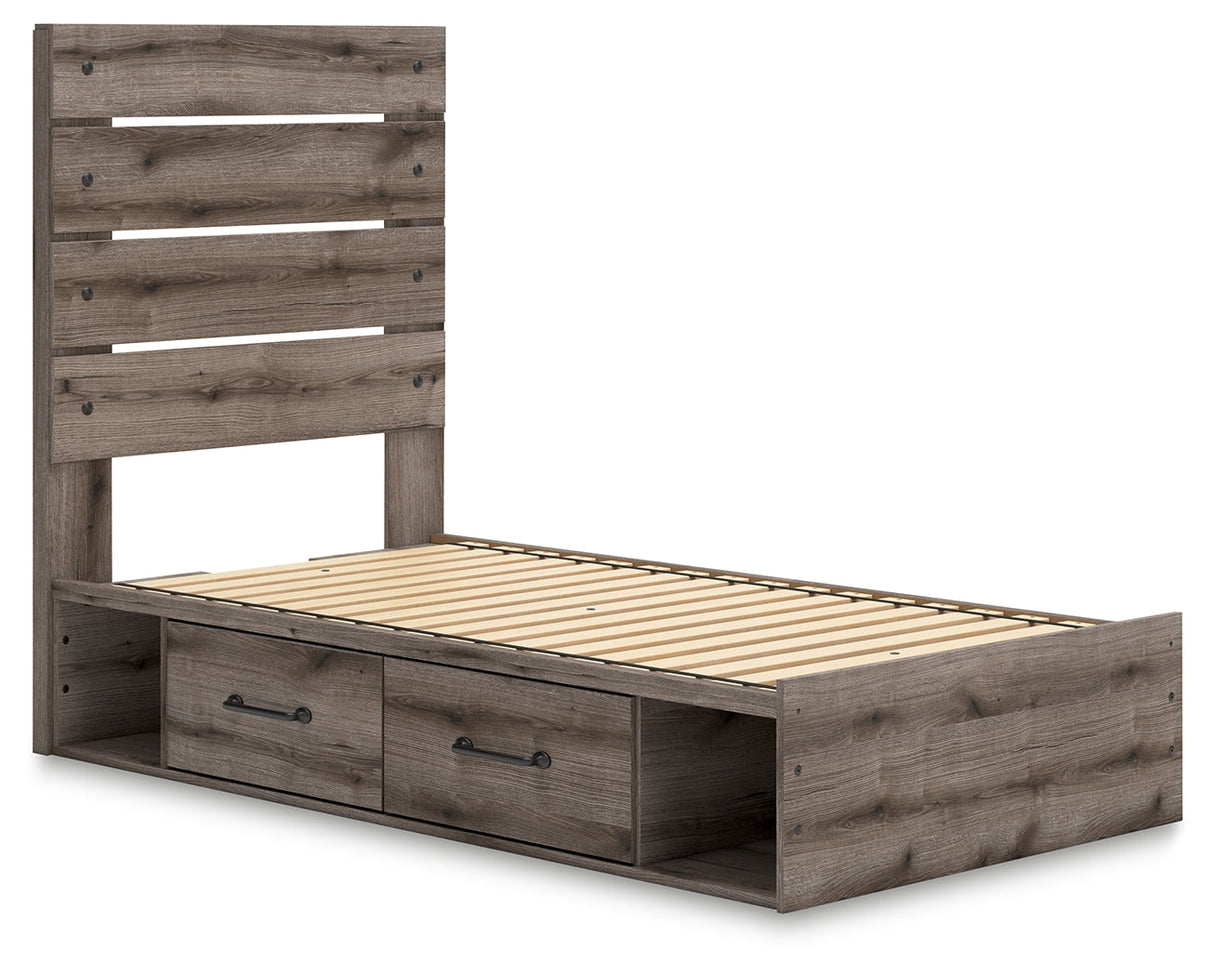 Graystorm Brown Gray Twin Storage Platform Bed with 4 Drawers by Ashley at Eve Furniture