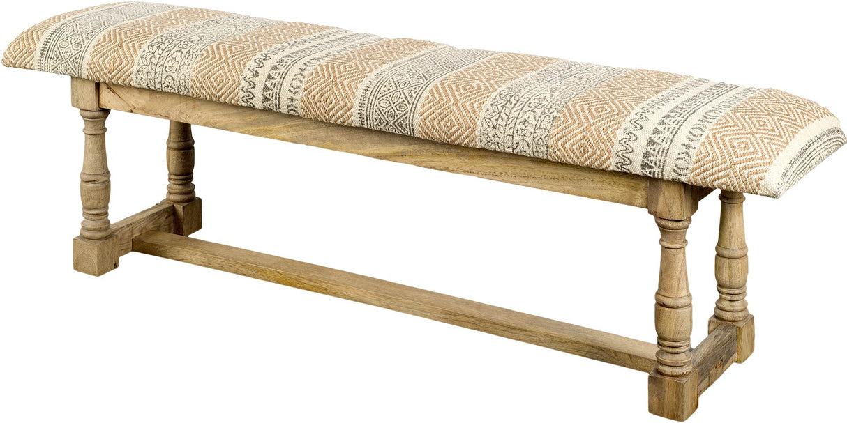 Greenfield II Patterned Tan Upholstered Wood Frame Accent Bench by Mercana at Eve Furniture